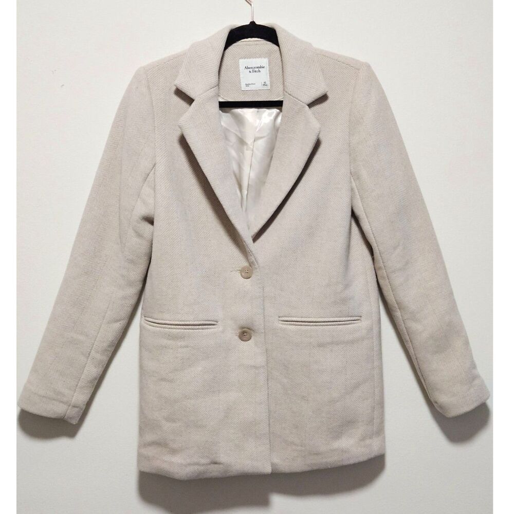 Abercrombie & Fitch Beige Herringbone Wool Blend Blazer Coat Womens XS